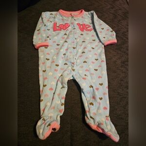 Carter's Blue Love Footie With Colorful Hearts